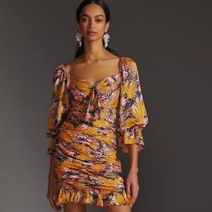 Anthropologie Ranna Gill Mini Ruched Floral Dress